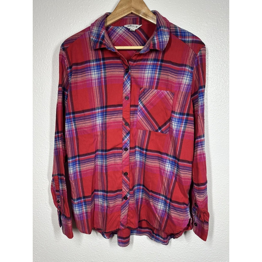 Orvis Shirt Womens XL Red Plaid Button Down Long‎ Sleeve Pocket Classic Casual